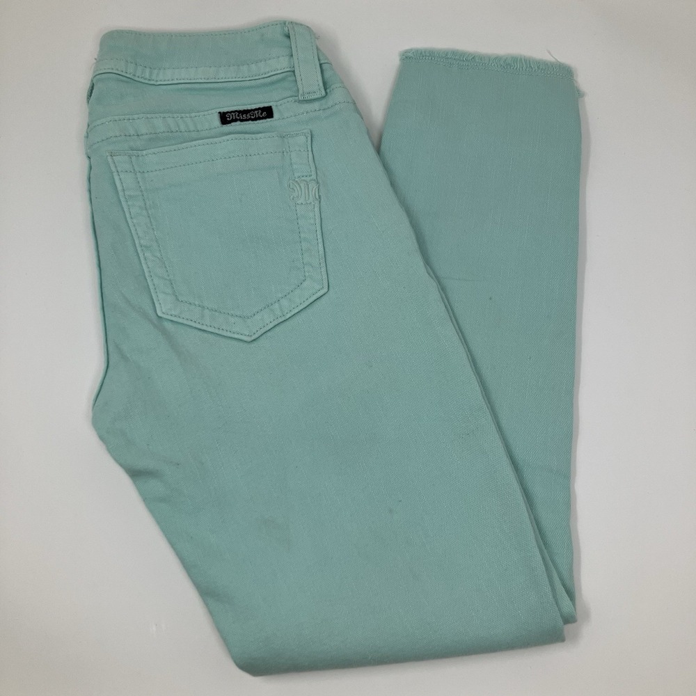 Miss Me Jeans Size 27 Mint Green Mid Rise Ankle Skinny Distressed Raw Hem MS5151